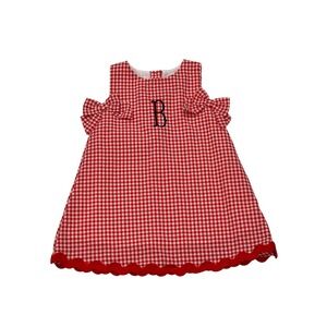 Classic Whimsy Preppy Red Gingham Bows Monogram B Tank Dress Lined Size 3T